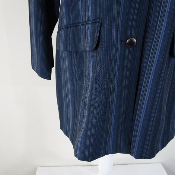 Max Mara Navy Blue Black Striped Wool Blazer Jacket 4 - Picture 3 of 10